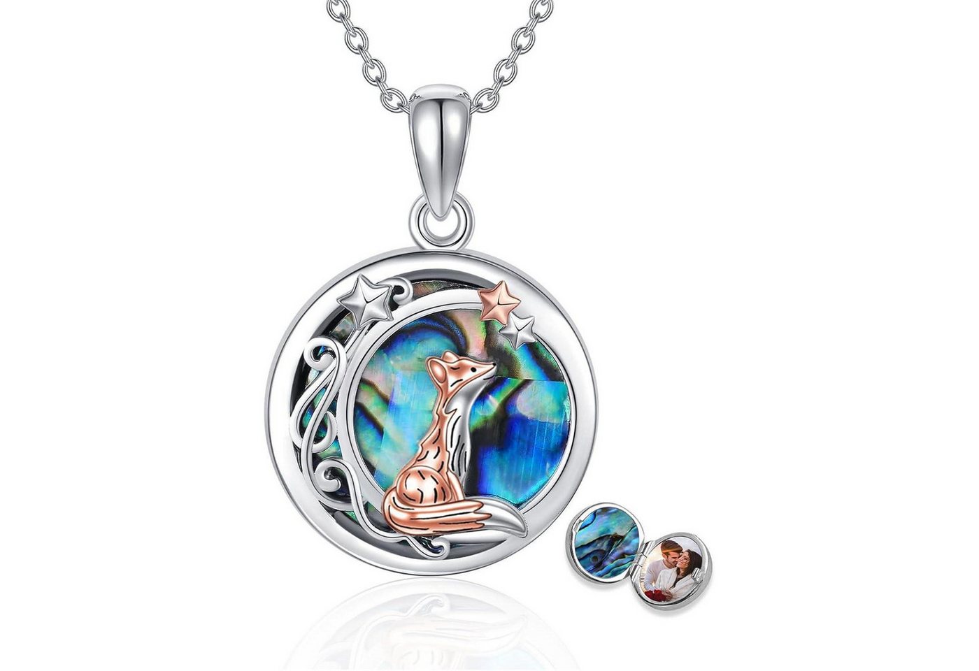 LuxusKollektion Kette und Anhänger Set Halskette Sterling Silber Fuchs Katze Anhänger Mond Medaillon-Fuchs von LuxusKollektion
