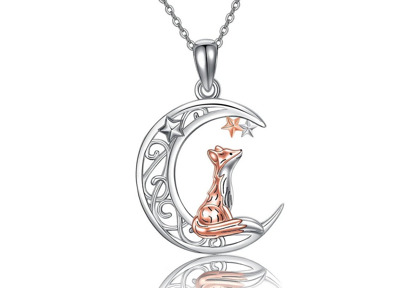 LuxusKollektion Kette und Anhänger Set Halskette Sterling Silber Fuchs Mond Katze Anhänger Fuchs Mond-2 von LuxusKollektion