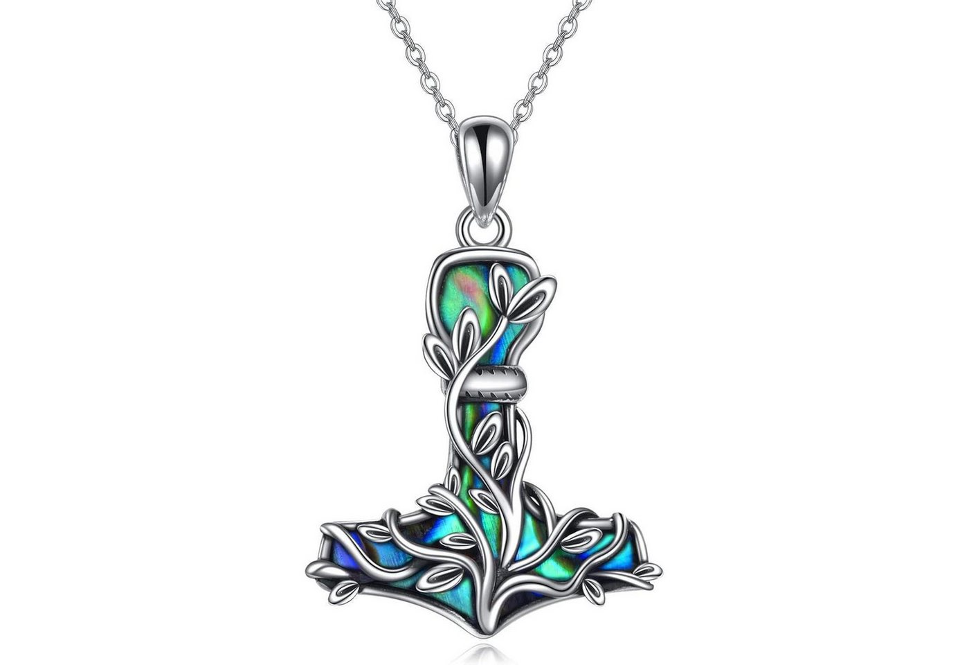 LuxusKollektion Kette und Anhänger Set Halskette Thor Mjolnir Hammer Wikinger Silber silver-Abalone Muschel von LuxusKollektion