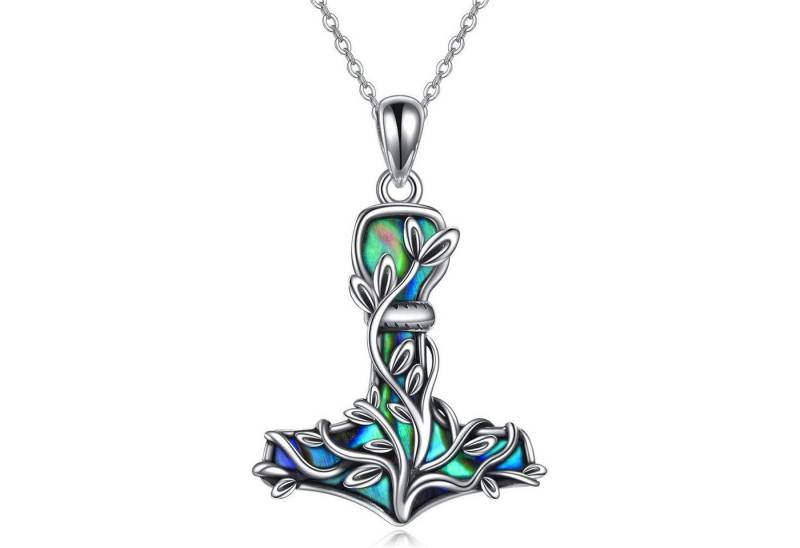 LuxusKollektion Kette und Anhänger Set Halskette Thor Mjolnir Hammer Wikinger Silber silver-Abalone Muschel von LuxusKollektion