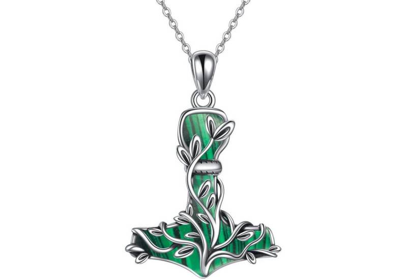 LuxusKollektion Kette und Anhänger Set Halskette Thorhammer Mjolnir Wikinger Lebensbaum silver-Malachit von LuxusKollektion