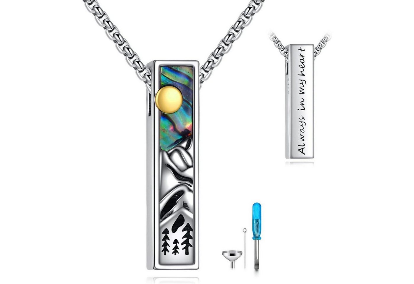 LuxusKollektion Kette und Anhänger Set Halskette Urne Asche Sterling Silber 3D Kremation Berg von LuxusKollektion