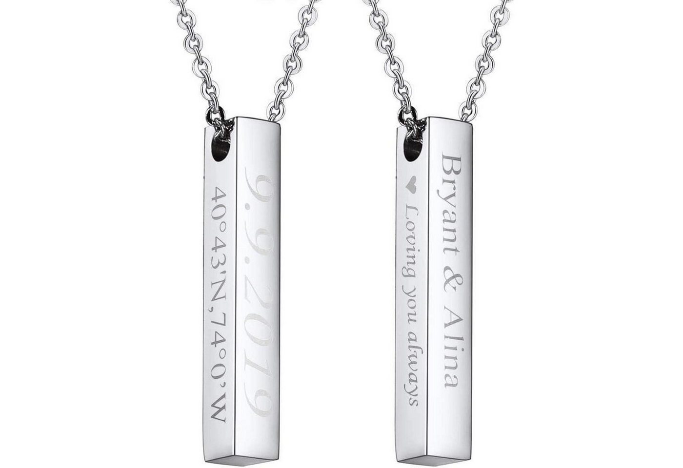 LuxusKollektion Kette und Anhänger Set Halskette personalisiert Quader Stab 01: Silber personalisierbar von LuxusKollektion