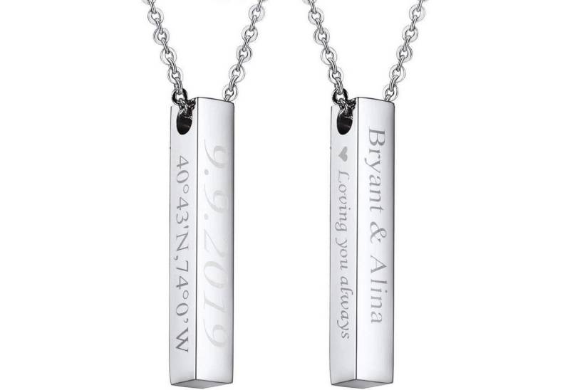 LuxusKollektion Kette und Anhänger Set Halskette personalisiert Quader Stab 01: Silber personalisierbar von LuxusKollektion