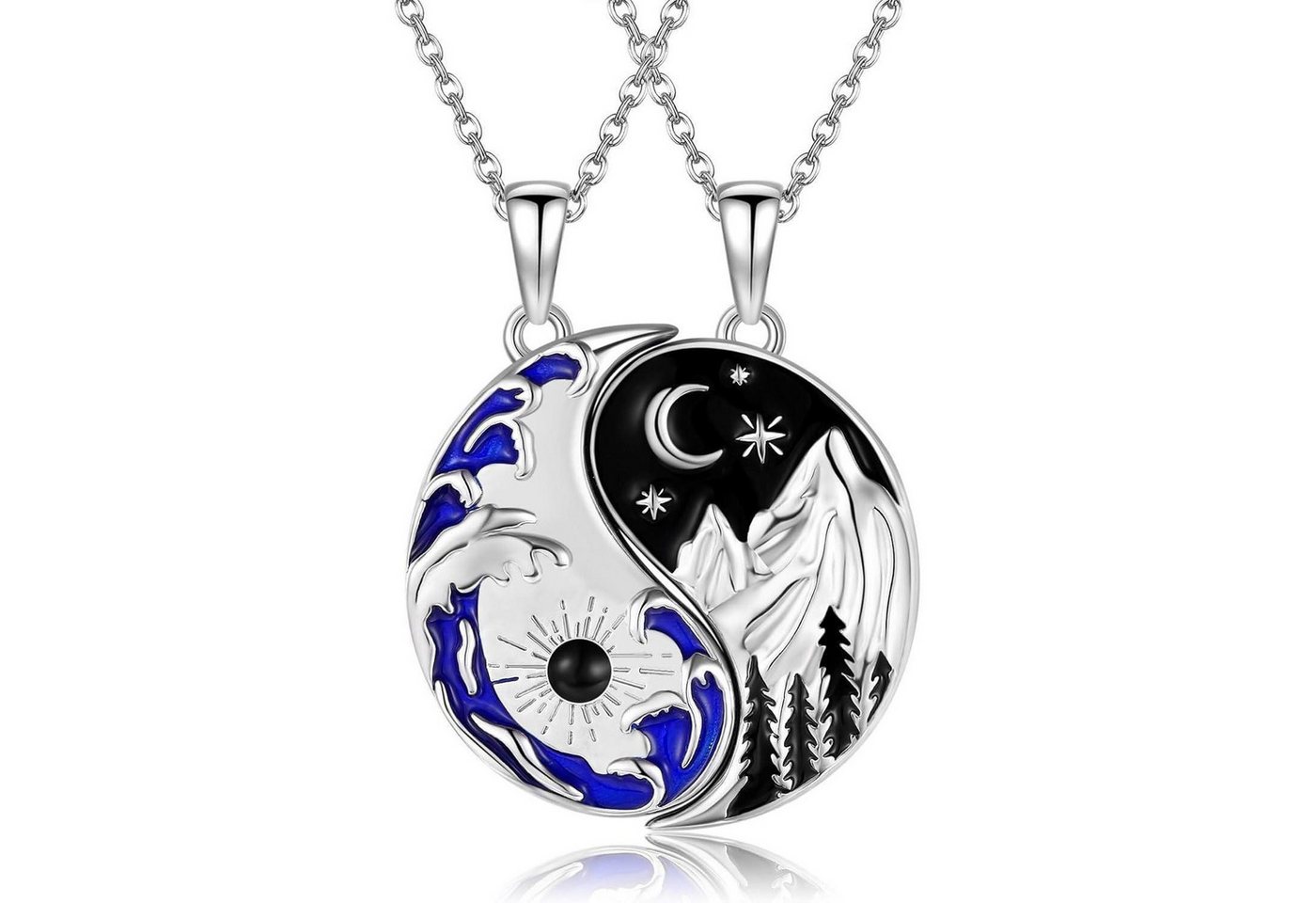 LuxusKollektion Kette und Anhänger Set Halsketten 2er 925 Silber Yin Yang Mutter Tochter Sonne und Mond von LuxusKollektion