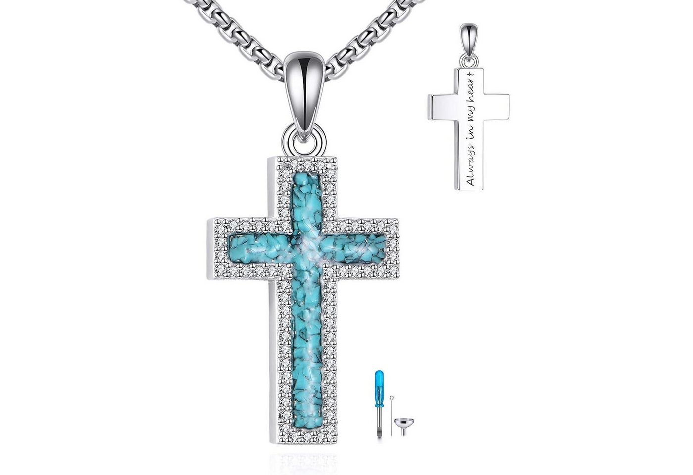 LuxusKollektion Kette und Anhänger Set Halsketten Urne Asche Silber 3D Bar Kremation Kreuz von LuxusKollektion