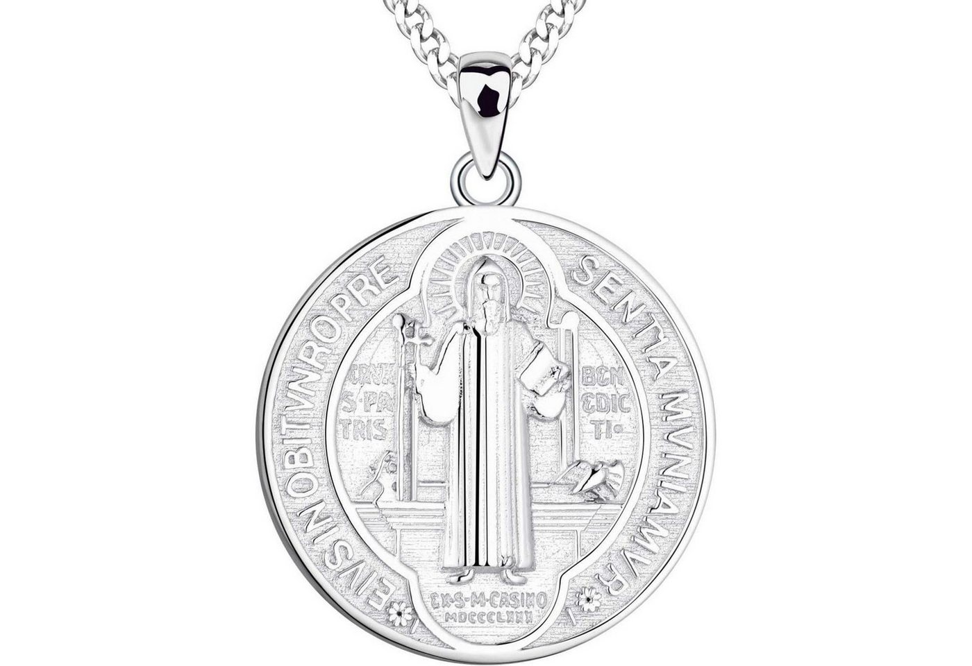 LuxusKollektion Kette und Anhänger Set Heiliger Benedikt Kette 925 Sterling Silber Anhänger Halskette Münze von LuxusKollektion
