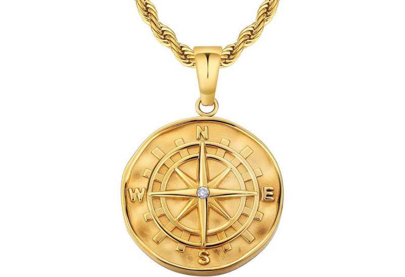 LuxusKollektion Kette und Anhänger Set Herren Edelstahl Kette mit Kompass Anhänger, Goldkette 2,5mm 55,9cm von LuxusKollektion