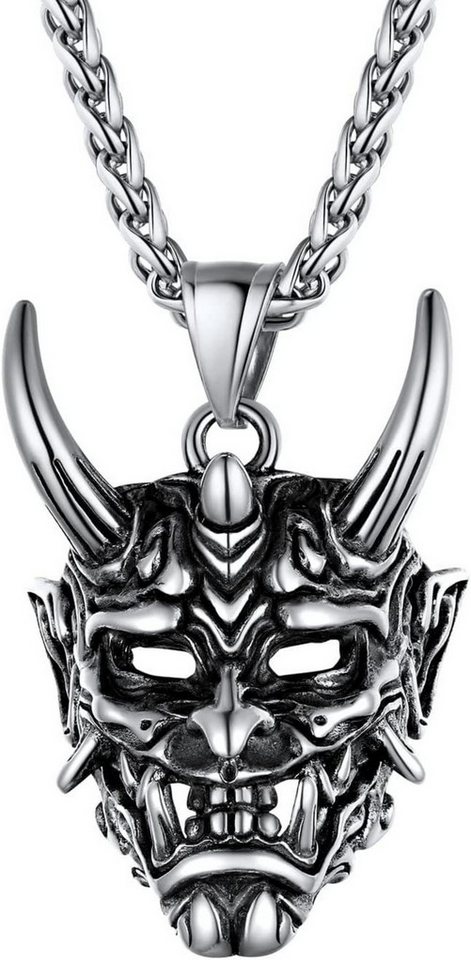 LuxusKollektion Kette und Anhänger Set Herren Japanischer Dämon Maske Halskette Edelstahl Biker Gotik Samurai von LuxusKollektion