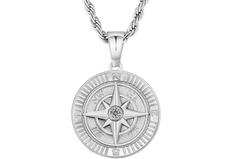 LuxusKollektion Kette und Anhänger Set Herren Kette mit Kompass Löwe Anhänger 18K vergoldet 2,5mm Edelstahl von LuxusKollektion