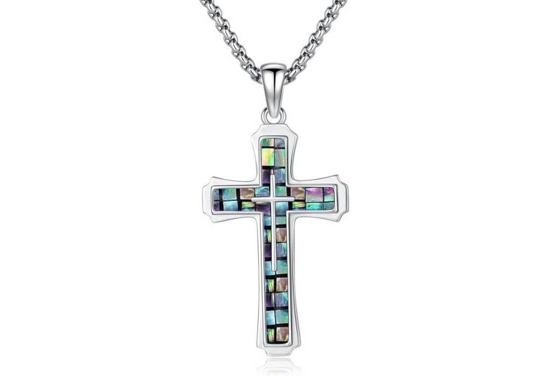 LuxusKollektion Kette und Anhänger Set Herren Kreuz Kette 925 Sterling Silber Abalone Opal Malachit von LuxusKollektion