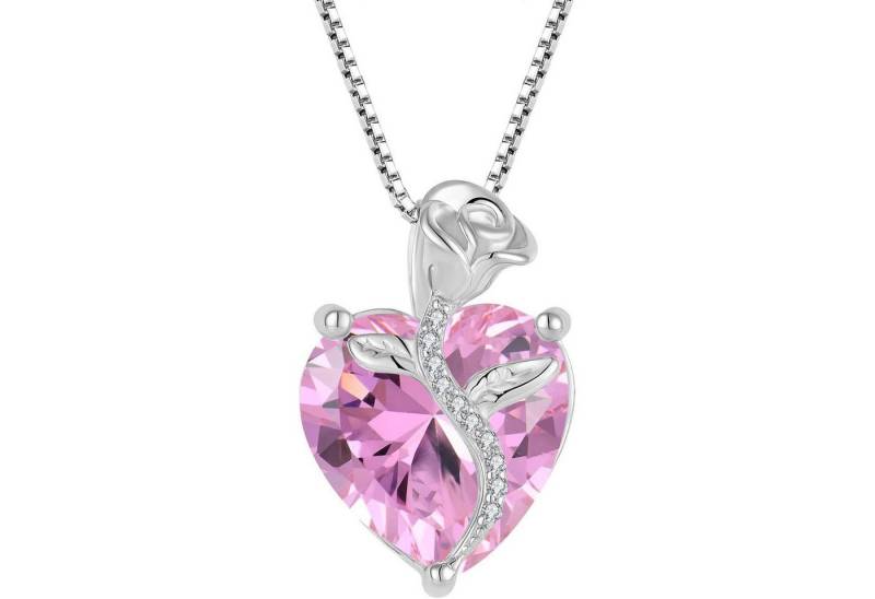 LuxusKollektion Kette und Anhänger Set Herz Kette Damen 925 Sterling Silber Anhänger Geburtsstein Rose Blume von LuxusKollektion