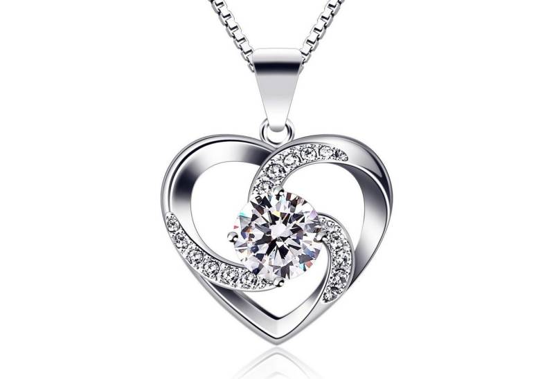 LuxusKollektion Kette und Anhänger Set Herz Kette Damen Halskette Silber Anhänger Zirkonia 45CM von LuxusKollektion