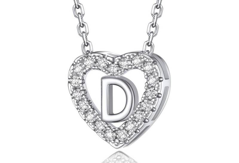 LuxusKollektion Kette und Anhänger Set Herz Kette mit Moissanit Diamant Initialen Anhänger 925 Silber von LuxusKollektion
