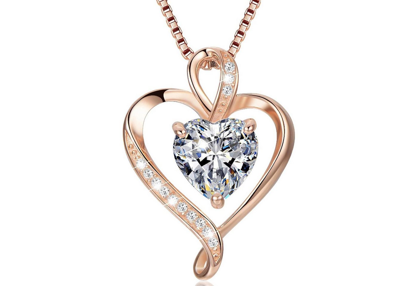 LuxusKollektion Kette und Anhänger Set Herzkette 925 Silber Rosegold Damen Herzanhänger Rosé gold 04 April von LuxusKollektion