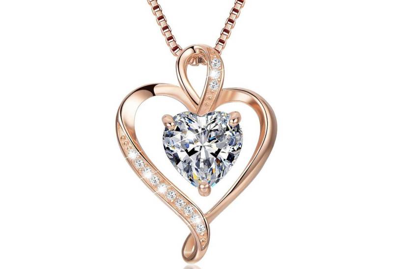 LuxusKollektion Kette und Anhänger Set Herzkette 925 Silber Rosegold Damen Herzanhänger Rosé gold 04 April von LuxusKollektion