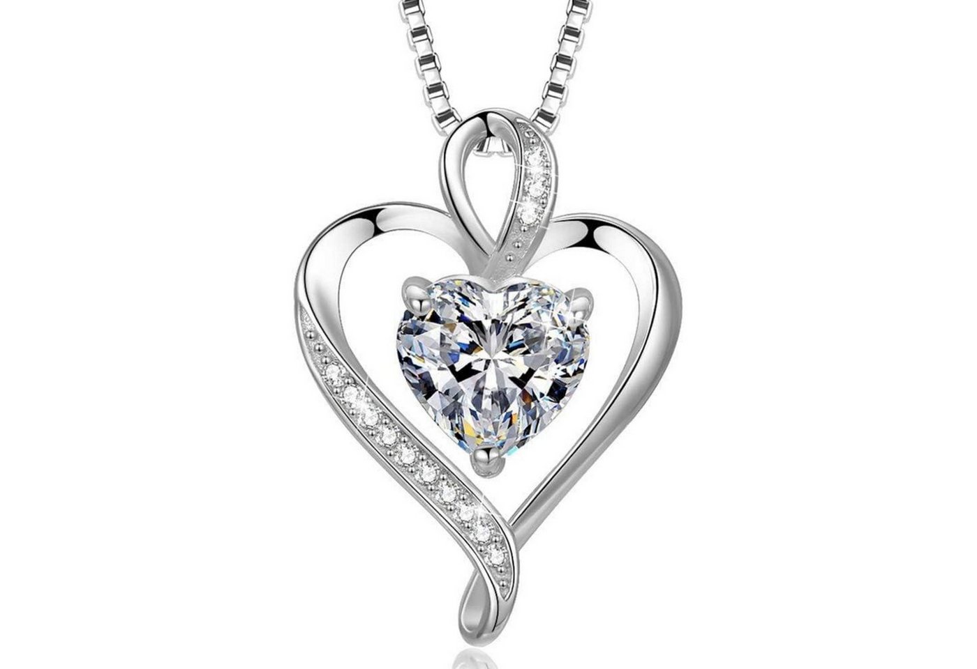 LuxusKollektion Kette und Anhänger Set Herzkette 925 Silber Rosegold Damen Herzanhänger Silber 04 April von LuxusKollektion