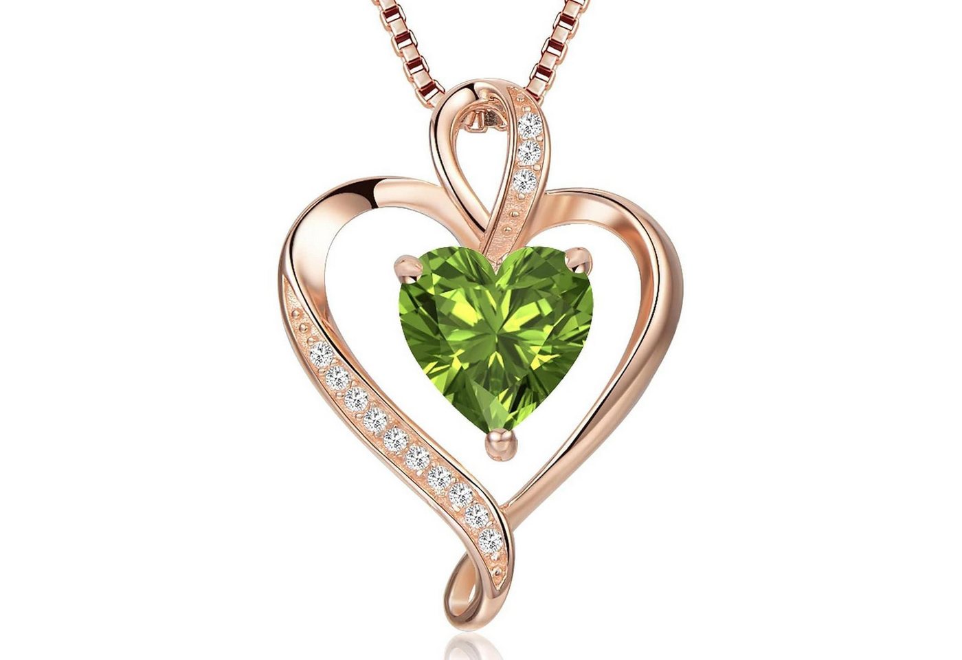 LuxusKollektion Kette und Anhänger Set Herzkette 925 Silber Rosegold Damen Rosé gold-08-August von LuxusKollektion