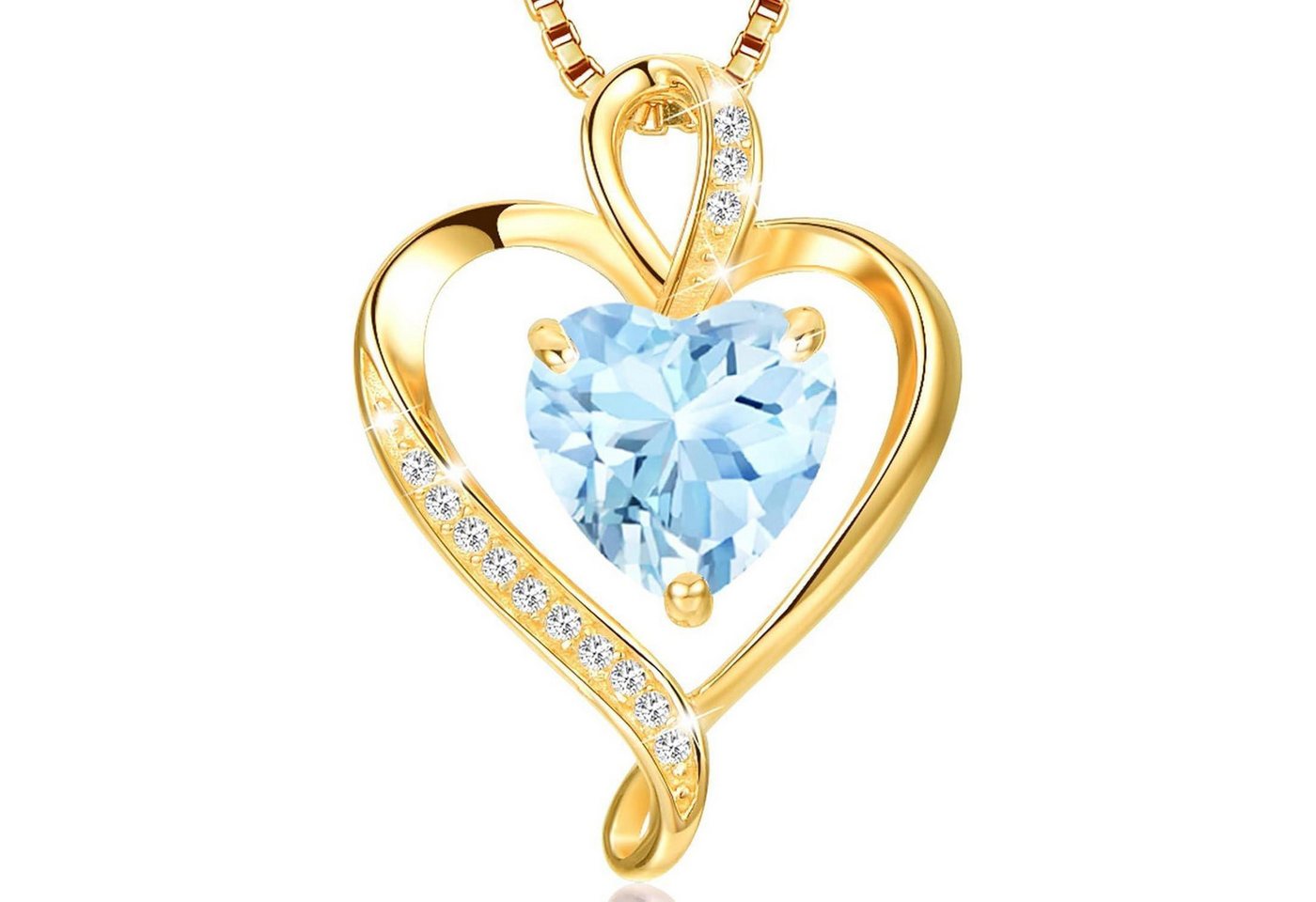 LuxusKollektion Kette und Anhänger Set Herzkette 925 Silber Rosegold Gold Damen Anhänger Gold-03-März von LuxusKollektion