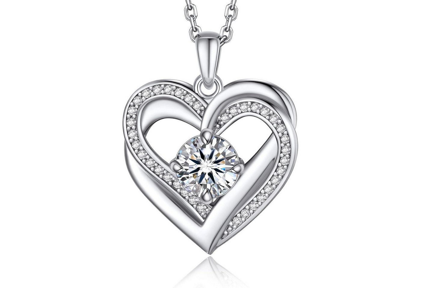 LuxusKollektion Kette und Anhänger Set Herzkette Damen 1 Karat Moissanite Diamant Silber 925 Herzanhänger von LuxusKollektion