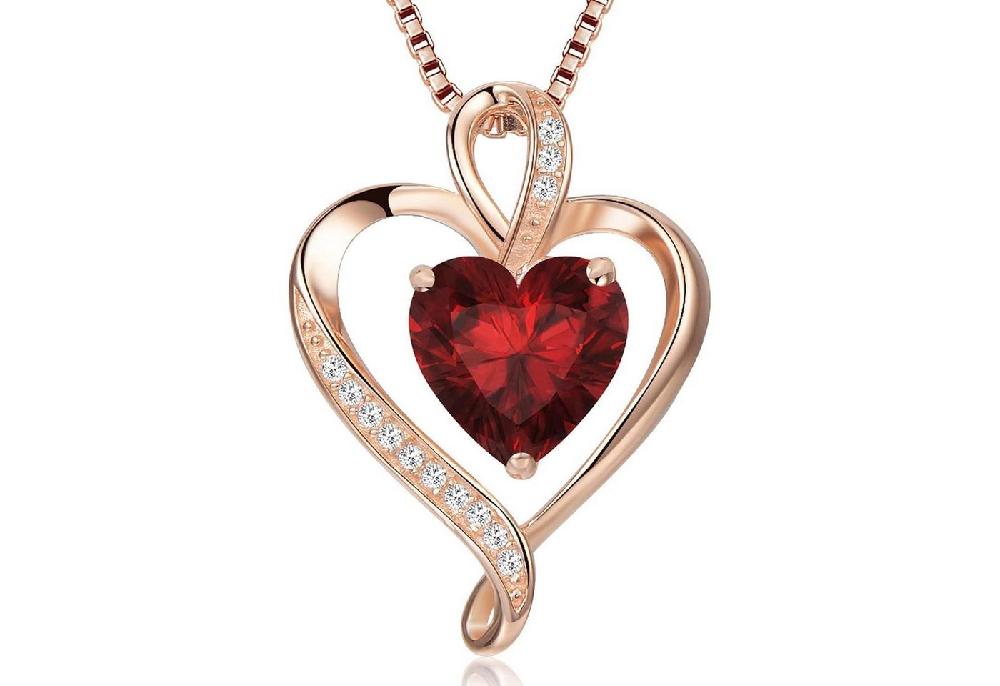 LuxusKollektion Kette und Anhänger Set Herzkette Damen 925 Silber Rosegold Rosé gold-01-Januar von LuxusKollektion