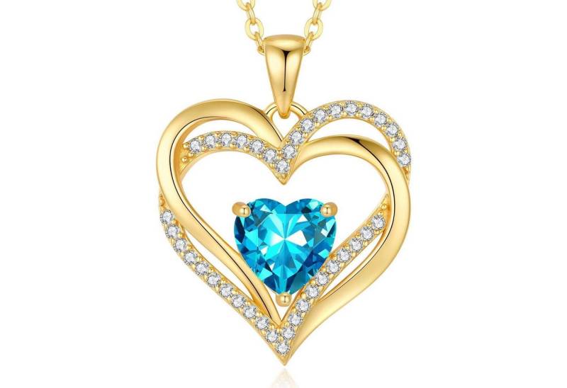 LuxusKollektion Kette und Anhänger Set Herzkette Damen Geburtsstein Anhänger Herz 925 Silber 18K Dezember von LuxusKollektion