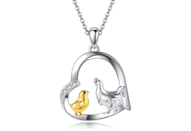 LuxusKollektion Kette und Anhänger Set Huhn Sterling Silber Mama Kind Halskette Bauernhof Tierschmuck von LuxusKollektion