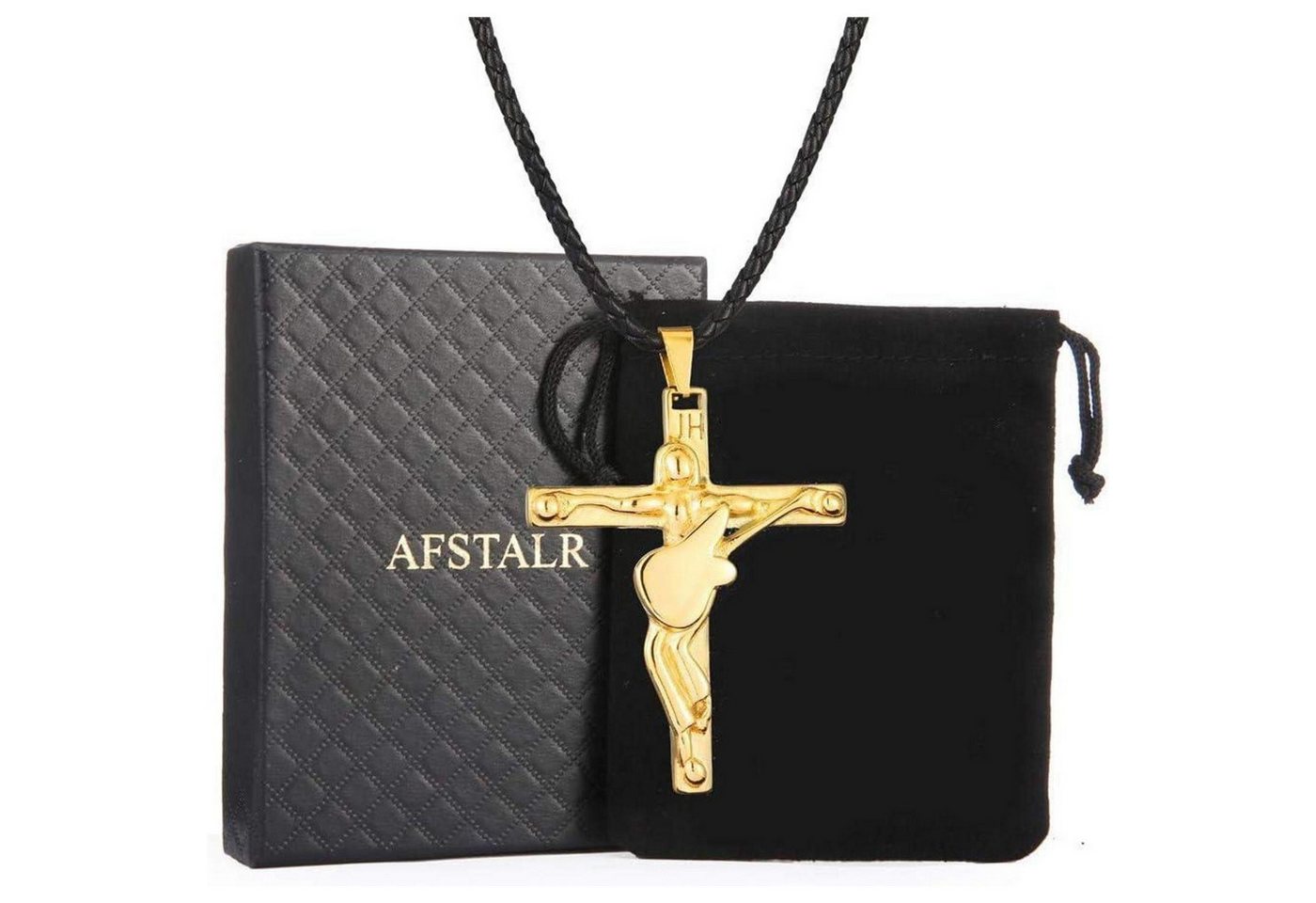 LuxusKollektion Kette und Anhänger Set Johnny Hallyday Kreuz Halskette aus Silber und Edelstahl von LuxusKollektion