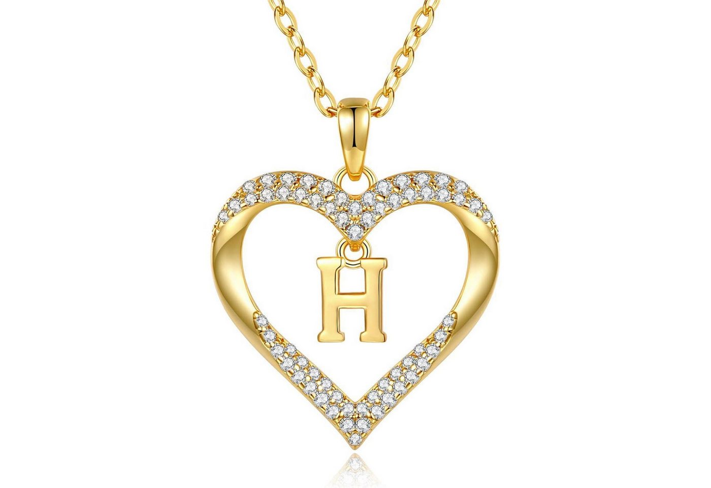 LuxusKollektion Kette und Anhänger Set Kette 18K Vergoldet Buchstabenkette Herz Anhänger Damen H von LuxusKollektion