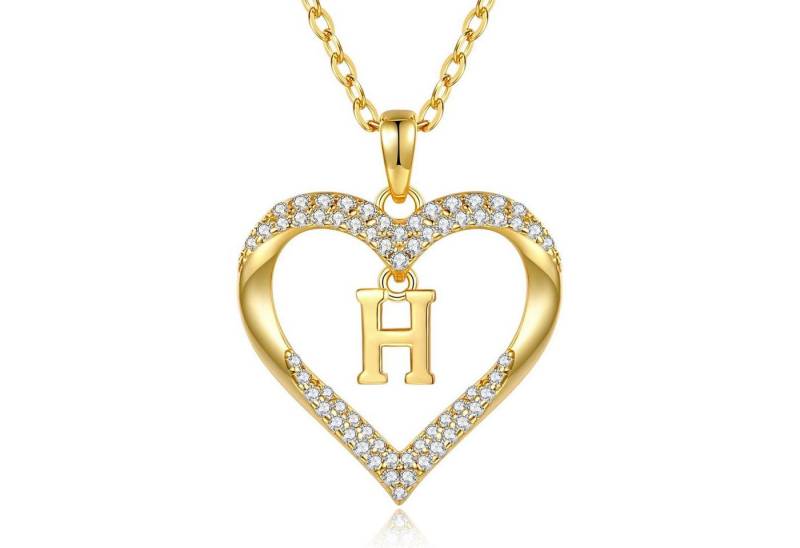 LuxusKollektion Kette und Anhänger Set Kette 18K Vergoldet Buchstabenkette Herz Anhänger Damen H von LuxusKollektion