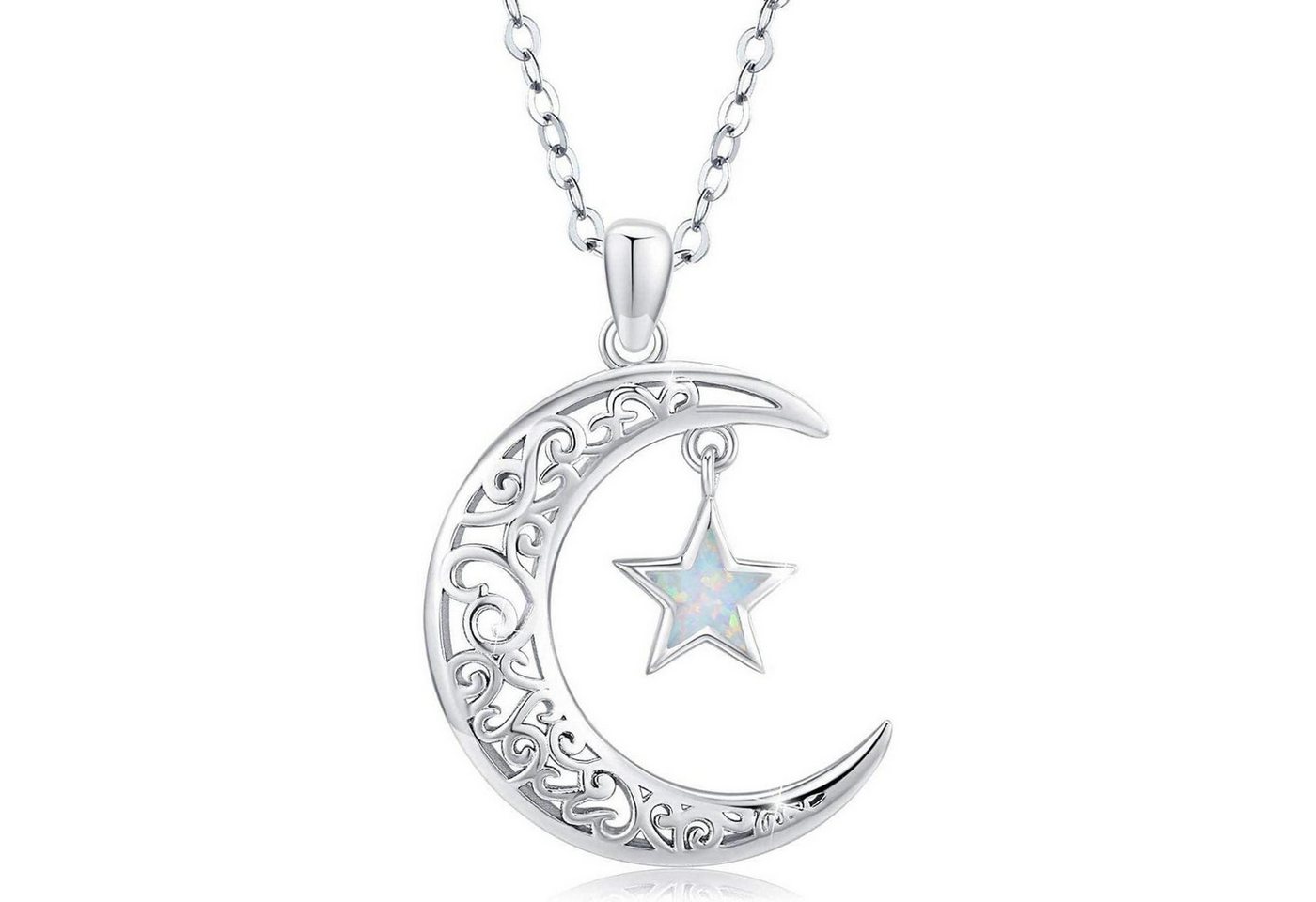 LuxusKollektion Kette und Anhänger Set Kette 925 Silber Halbmond Anhänger Damen 18Zoll Sterne und Mond Kette von LuxusKollektion