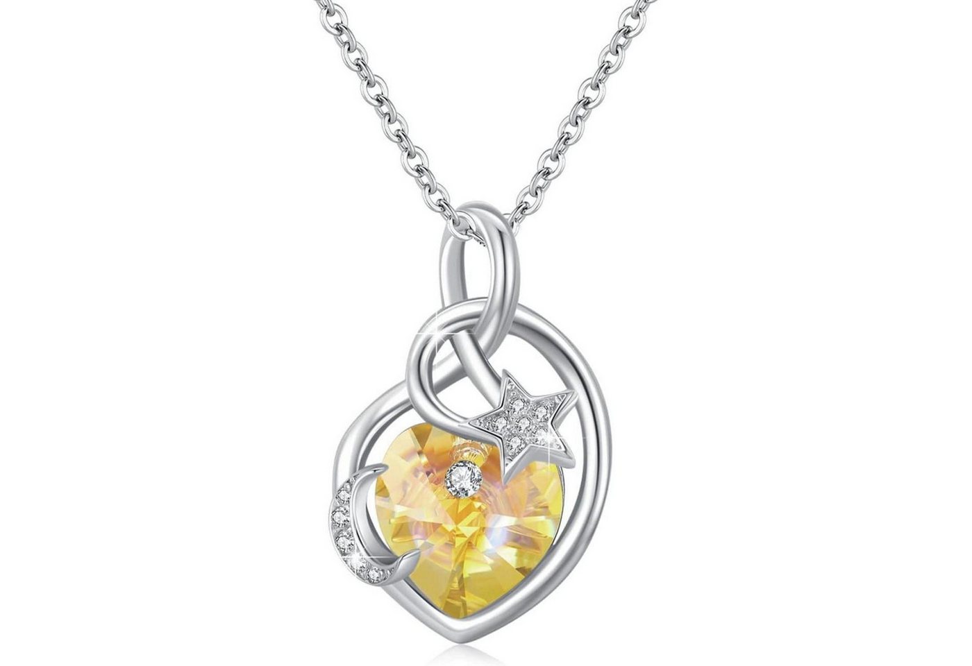 LuxusKollektion Kette und Anhänger Set Kette 925 Silber Herz Kristall Anhänger Mond und Sterne Kette 11 von LuxusKollektion