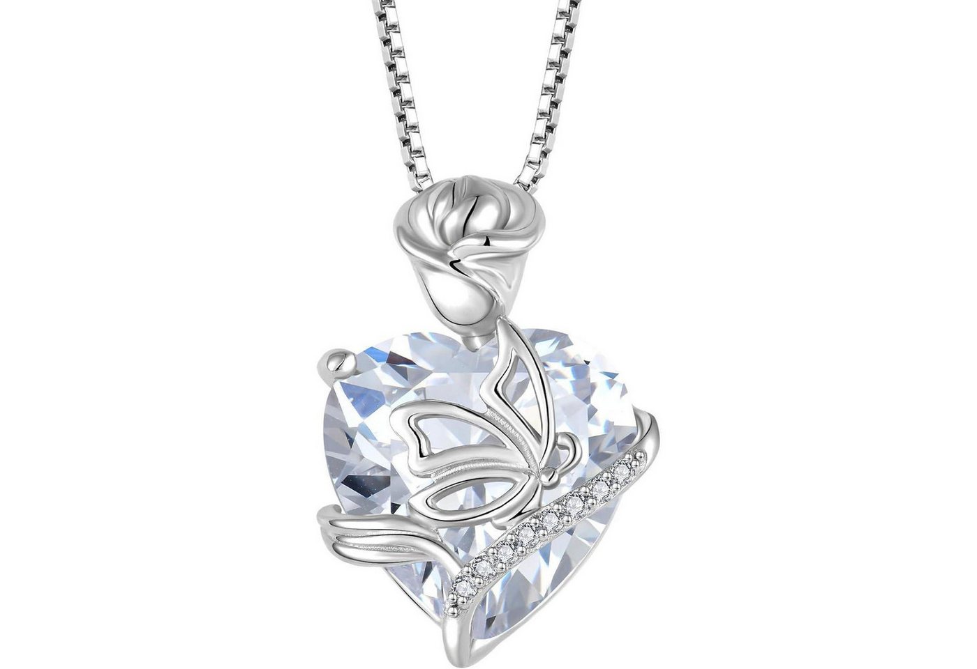 LuxusKollektion Kette und Anhänger Set Kette 925 Sterling Silber Damen Herz Schmetterling 04 April - Zirkonia von LuxusKollektion