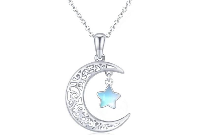LuxusKollektion Kette und Anhänger Set Kette 925 Sterling Silber Damen Mond und Sterne Mondstein Kette von LuxusKollektion
