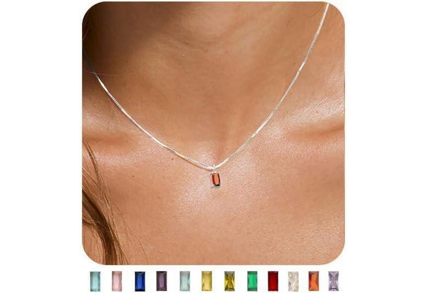 LuxusKollektion Kette und Anhänger Set Kette Damen 14K vergoldet Silber Geburtsstein Silber-01.Januar von LuxusKollektion