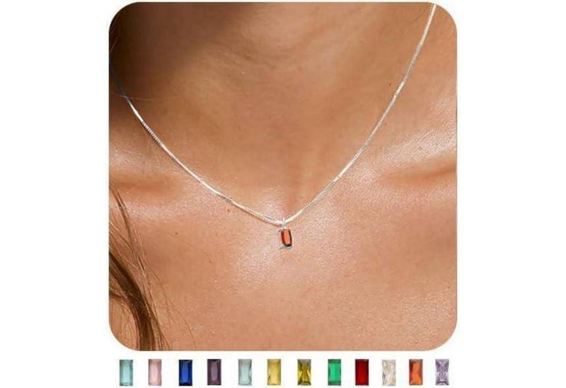 LuxusKollektion Kette und Anhänger Set Kette Damen 14K vergoldet Silber Geburtsstein Silber-01.Januar von LuxusKollektion