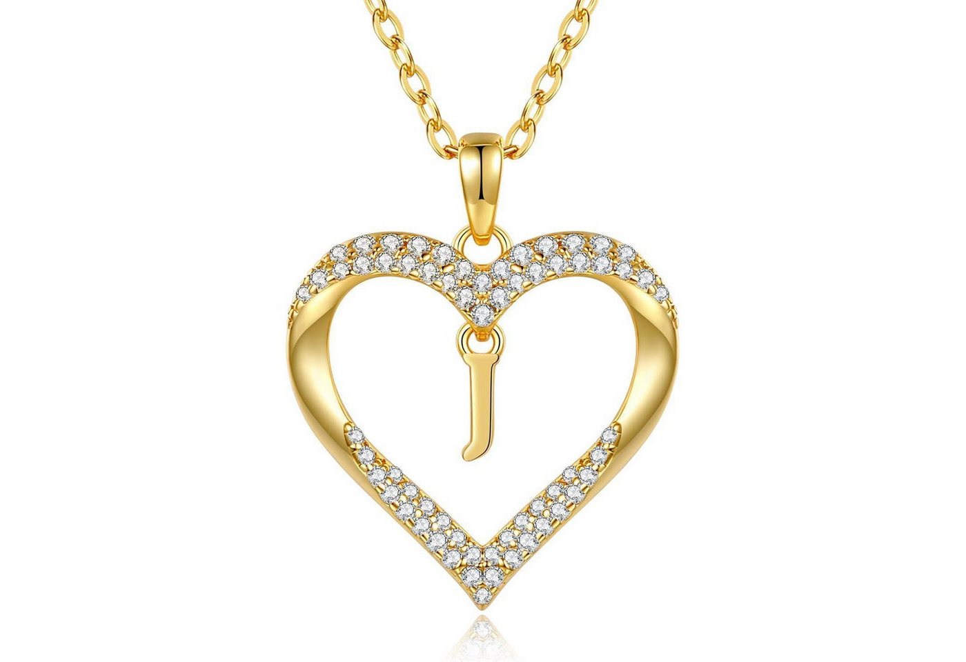 LuxusKollektion Kette und Anhänger Set Kette Damen 18K Vergoldet Initialen Herz Anhänger J von LuxusKollektion