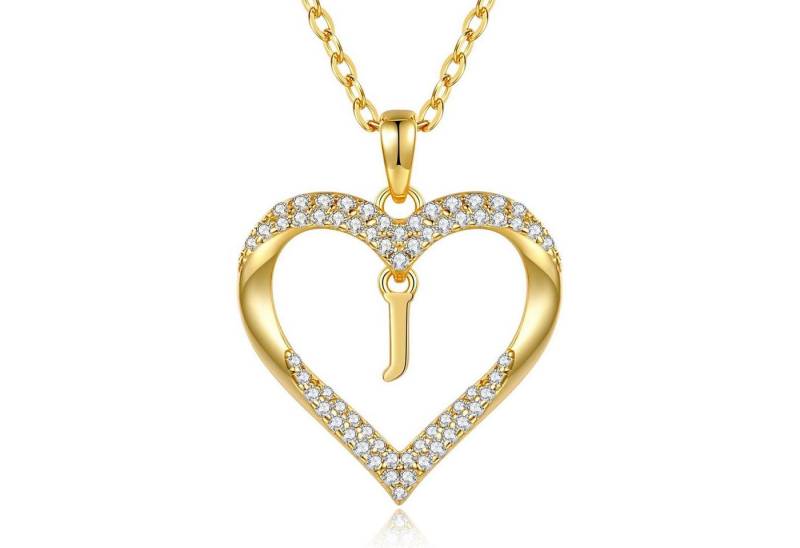 LuxusKollektion Kette und Anhänger Set Kette Damen 18K Vergoldet Initialen Herz Anhänger J von LuxusKollektion
