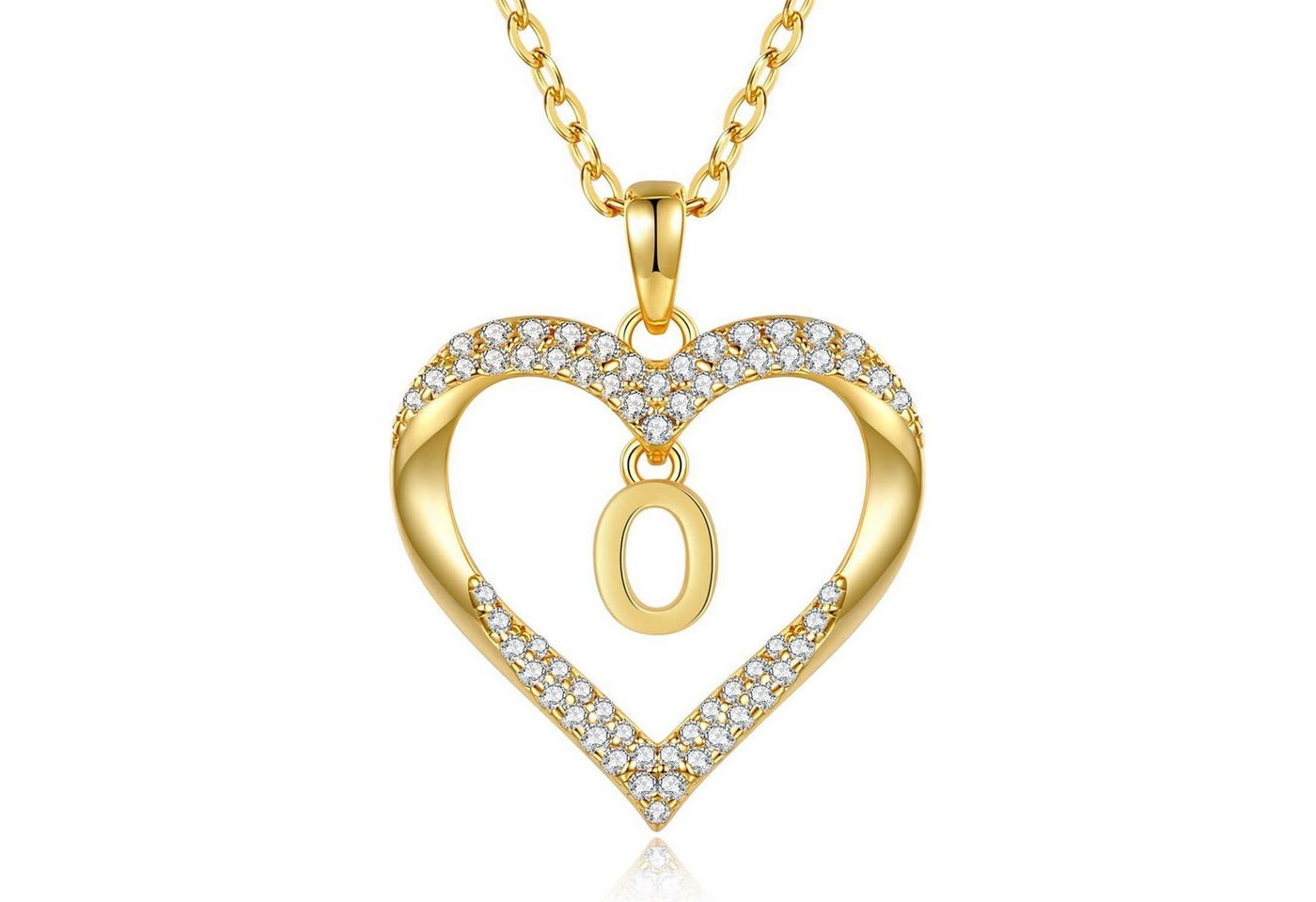LuxusKollektion Kette und Anhänger Set Kette Damen 18K vergoldet Buchstabenkette Herz personalisiert O von LuxusKollektion