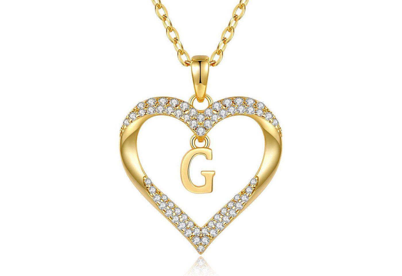 LuxusKollektion Kette und Anhänger Set Kette Damen 18K vergoldet Buchstabenkette Initialen Herz G von LuxusKollektion