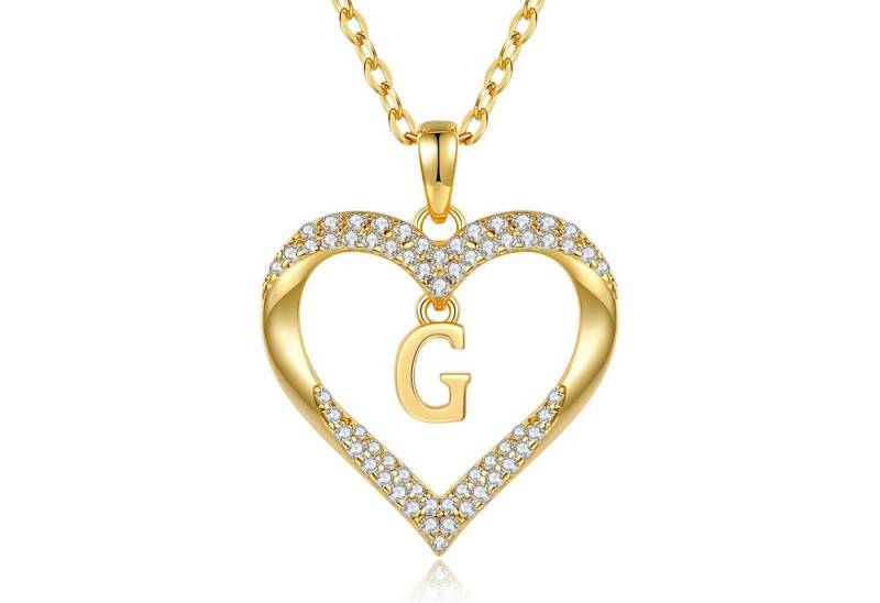 LuxusKollektion Kette und Anhänger Set Kette Damen 18K vergoldet Buchstabenkette Initialen Herz G von LuxusKollektion