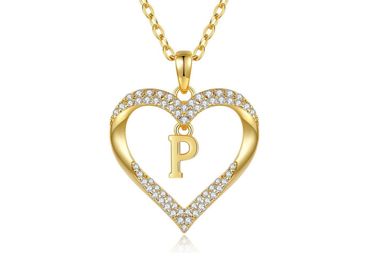 LuxusKollektion Kette und Anhänger Set Kette Damen 18K vergoldet Initialen Herz Anhänger P von LuxusKollektion