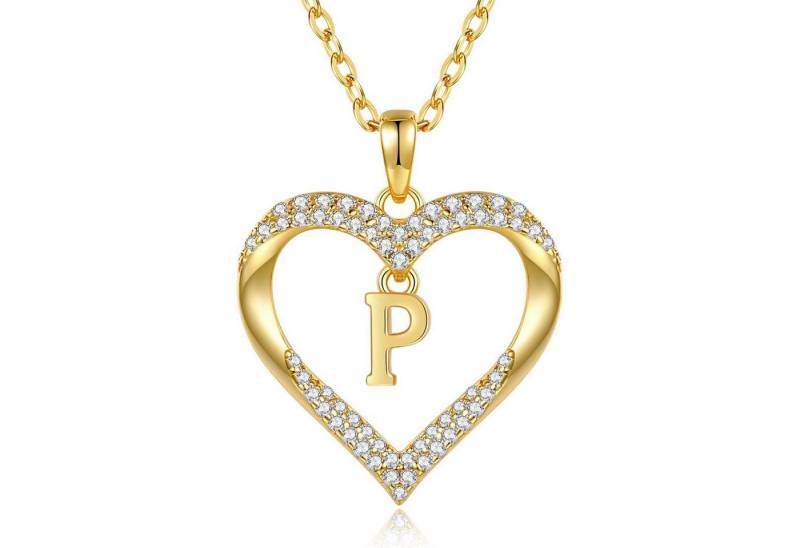 LuxusKollektion Kette und Anhänger Set Kette Damen 18K vergoldet Initialen Herz Anhänger P von LuxusKollektion