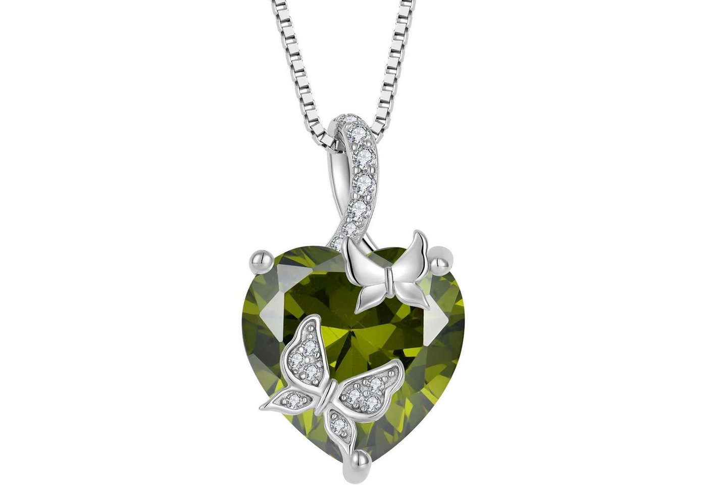 LuxusKollektion Kette und Anhänger Set Kette Damen 925 Sterling Silber Schmetterling 08 August Peridot von LuxusKollektion