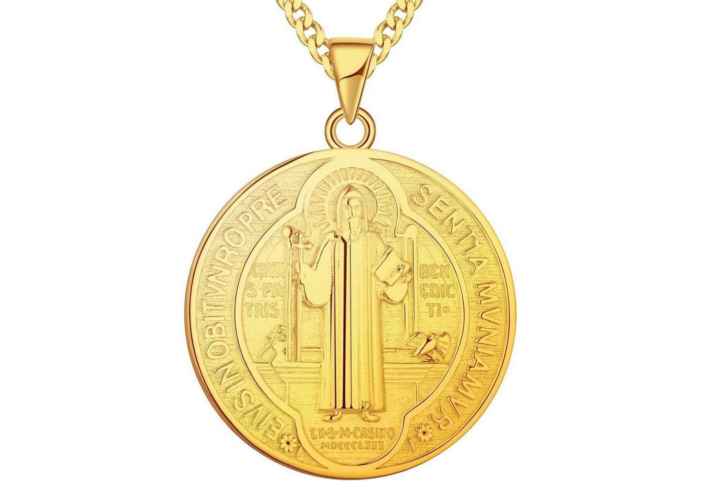 LuxusKollektion Kette und Anhänger Set Kette Heiliger Benedikt Anhänger 925 Silber 02 18k Vergoldet Kette von LuxusKollektion