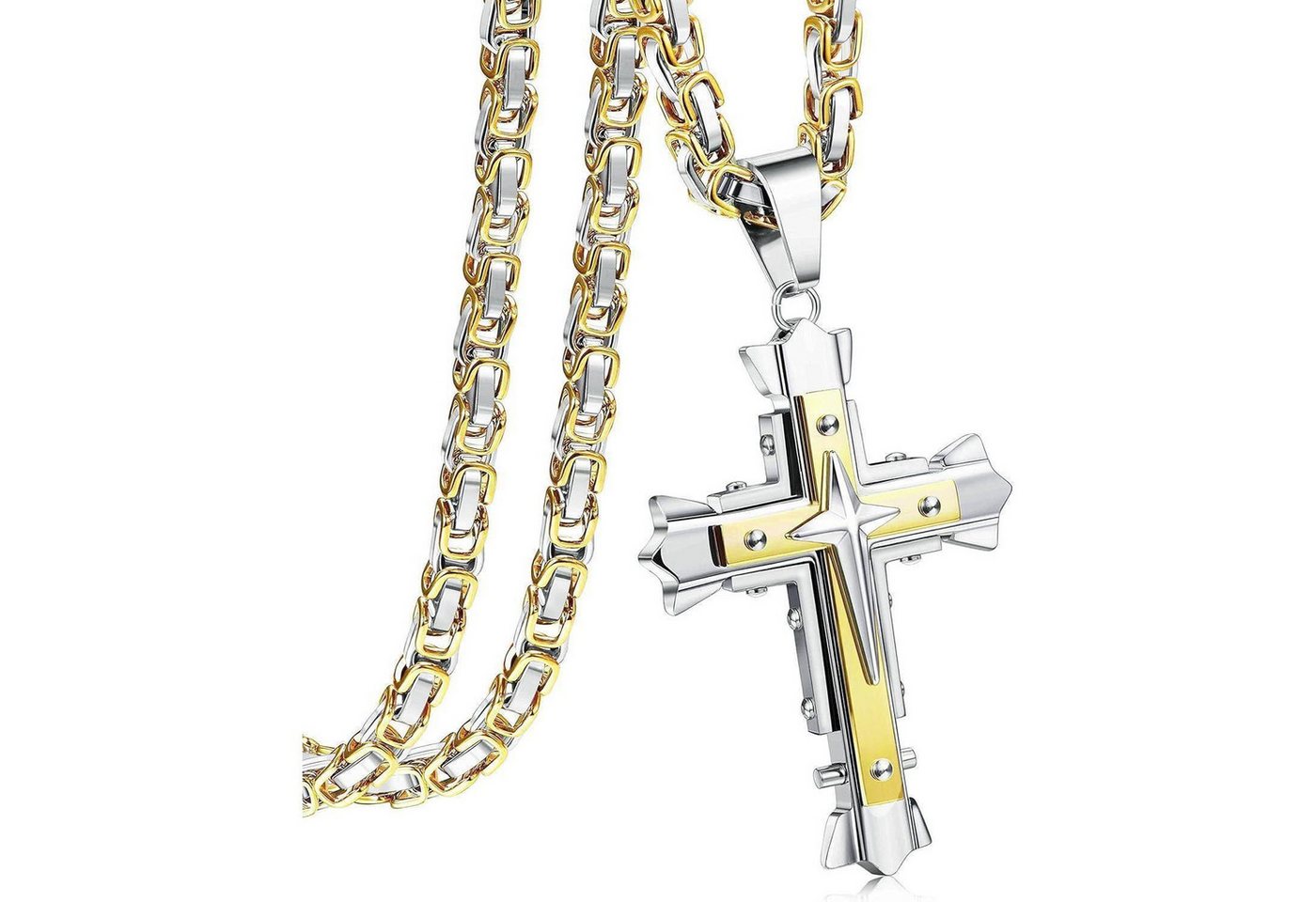 LuxusKollektion Kette und Anhänger Set Kette Herren Kreuz Edelstahl Anhänger 56 61 71cm Gold 71.0 Zentimeter von LuxusKollektion