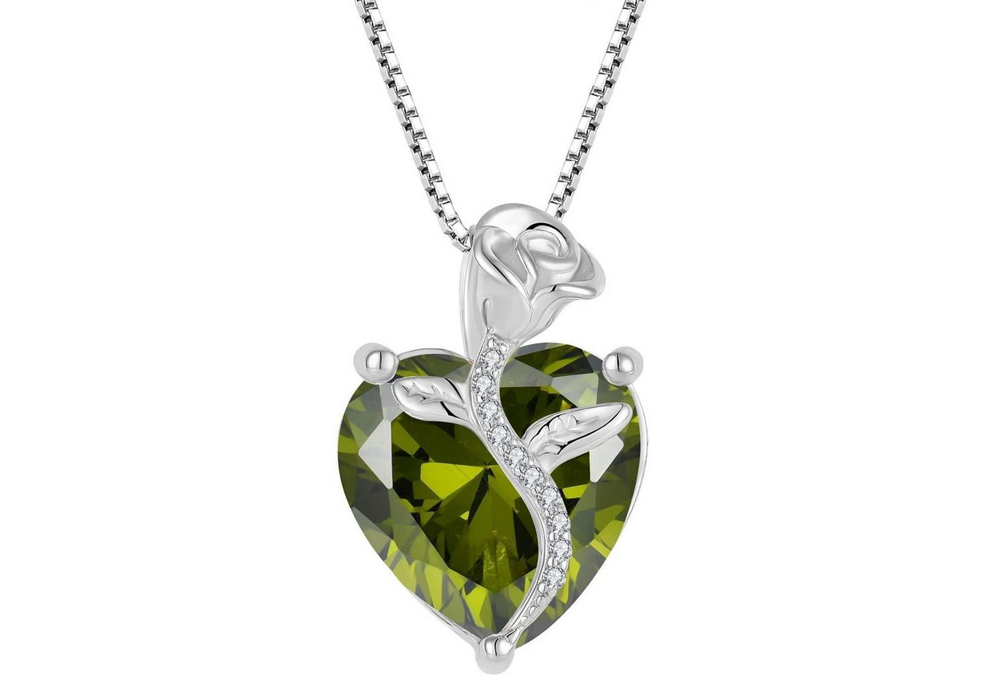 LuxusKollektion Kette und Anhänger Set Kette Herz 925 Sterling Silber Anhänger Geburtsstein 08 August Peridot von LuxusKollektion