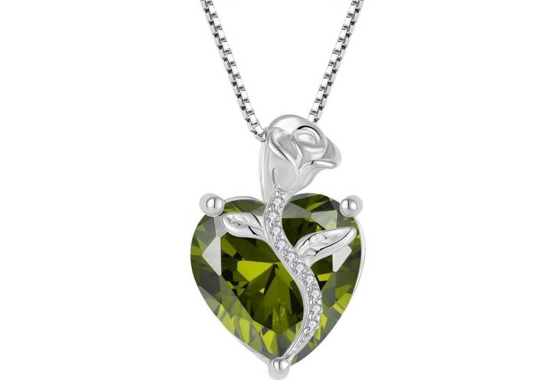 LuxusKollektion Kette und Anhänger Set Kette Herz 925 Sterling Silber Anhänger Geburtsstein 08 August Peridot von LuxusKollektion