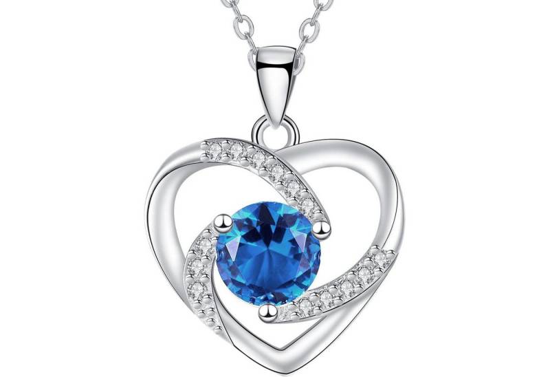LuxusKollektion Kette und Anhänger Set Kette Herz Damen 925 Silber Anhänger 45 5cm Geschenk Blau von LuxusKollektion
