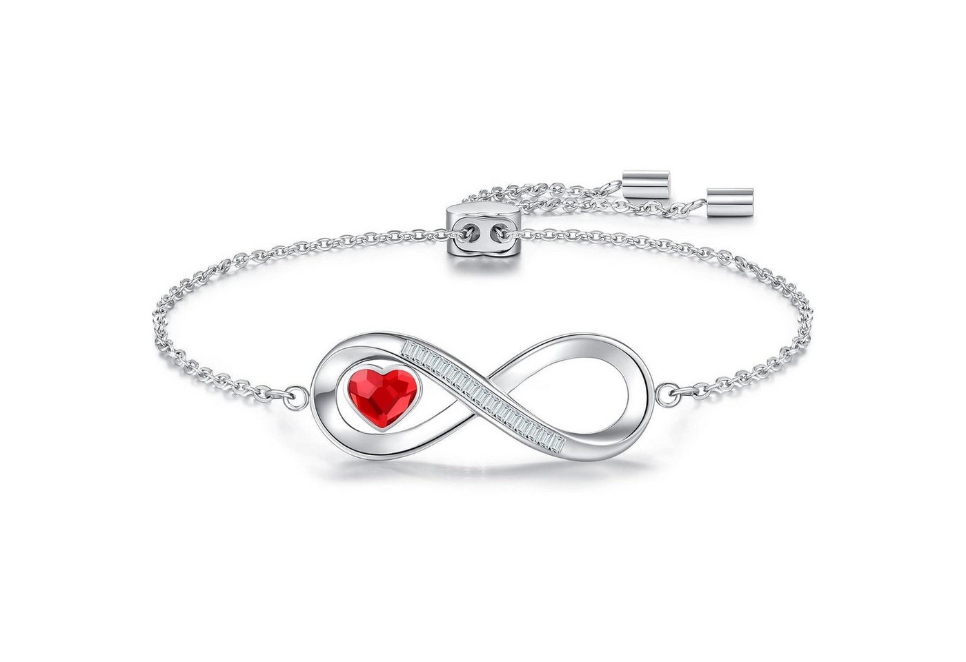 LuxusKollektion Kette und Anhänger Set Kette Infinity Herz Geburtsstein Anhänger 925 Silber Rot von LuxusKollektion